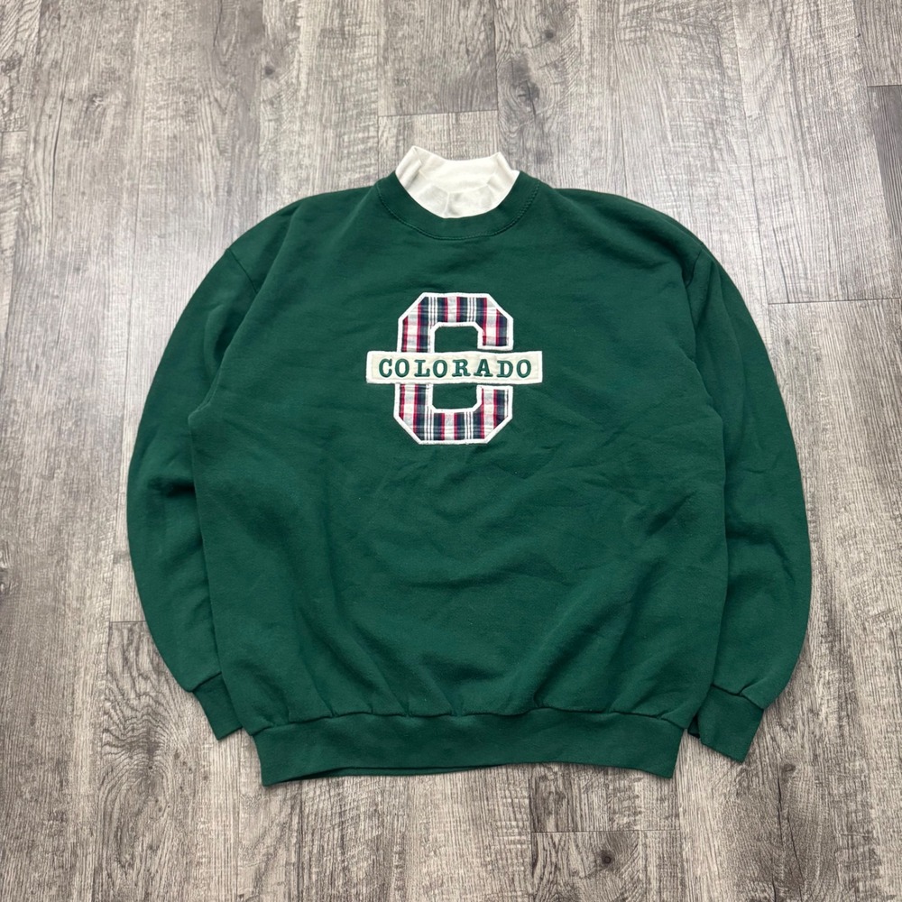 Vintage 90s Colorado Plaid Embroidered Mock Neck Grandma Sweatshirt XL